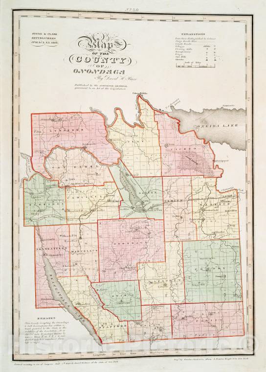 Historic 1841 Map - Map Of The County Of Onondaga - Vintage Wall Art