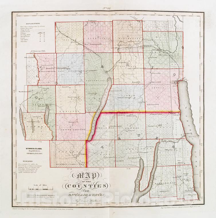 Historic 1841 Map - Map Of The Counties Of Ontario & Yates - Vintage Wall Art