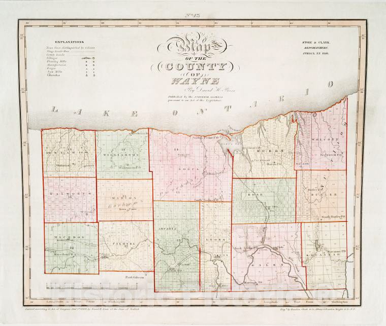 Historic 1841 Map - Map Of The County Of Wayne - Vintage Wall Art