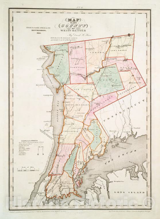 Historic 1841 Map - Map Of The County Of Westchester - Vintage Wall Art