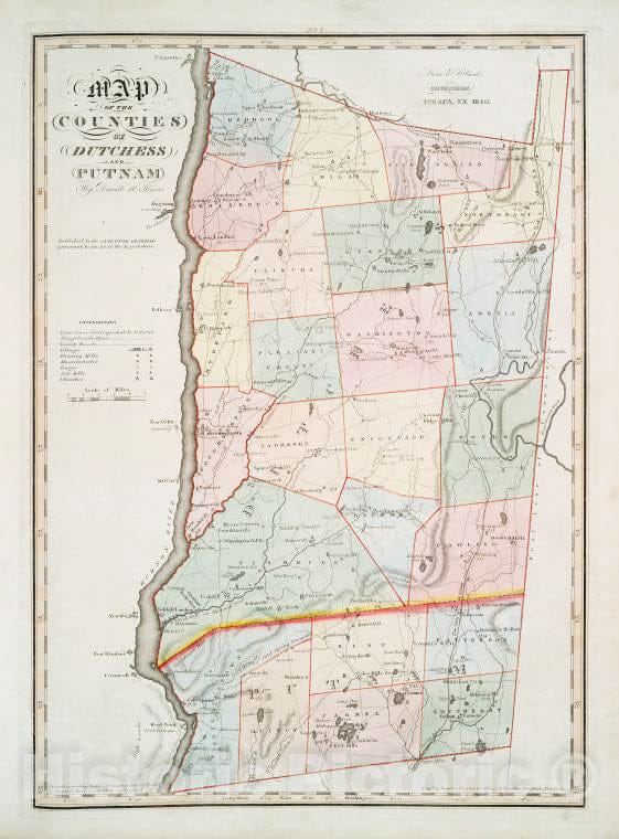 Historic 1841 Map - Map Of The Counties Of Dutchess And Putnam - Vintage Wall Art