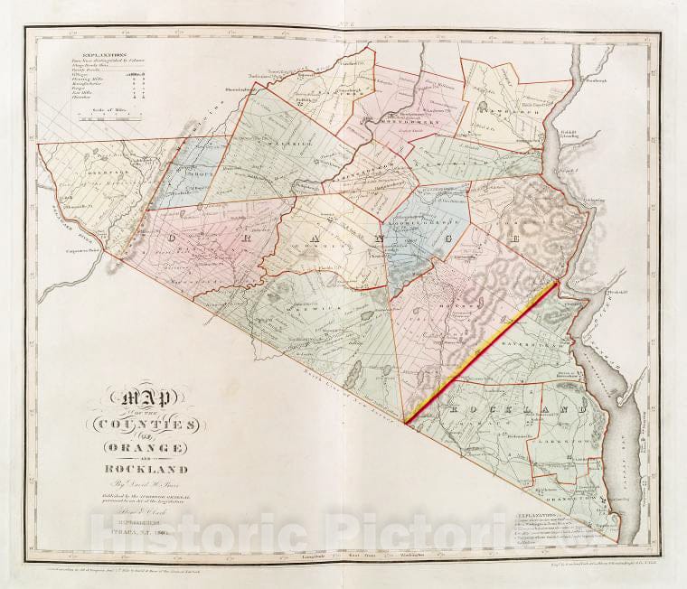 Historic 1841 Map - Map Of The Counties Of Orange And Rockland - Vintage Wall Art