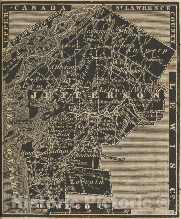 Historic 1838 Map - Jefferson County. - New York (Statenew York Atlas. - Vintage Wall Art