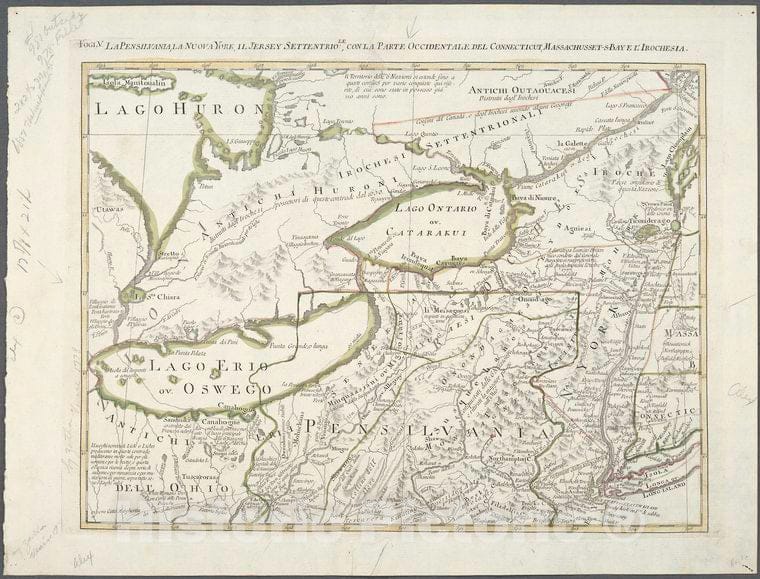Historic 1778 Map - La Pensilvania, La Nuova York, Il Jersey Settentrio[Na] Le: Con L - Vintage Wall Art