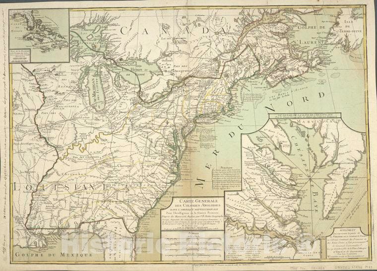 Historic 1783 Map - Carte Generale Des Colonies Angloises Dans L'Amerique Septentrio - Vintage Wall Art