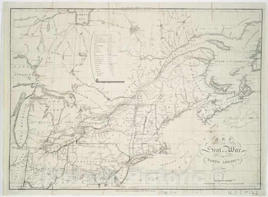 Historic 1813 Map - Map Of The Seat Of War In North America - North America - Northeastern States - Maps Of North America. - Vintage Wall Art