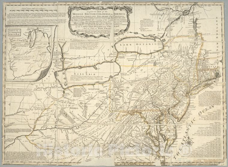 Historic 1758 Map - A General Map Of The Middle British Colonies In America : Viz. V - Vintage Wall Art, V2