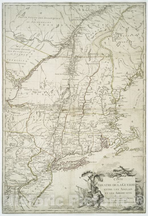 Historic 1777 Map - Carte Du Theatre De La Guerre Entre Les Anglais Et Les Americain - Vintage Wall Art