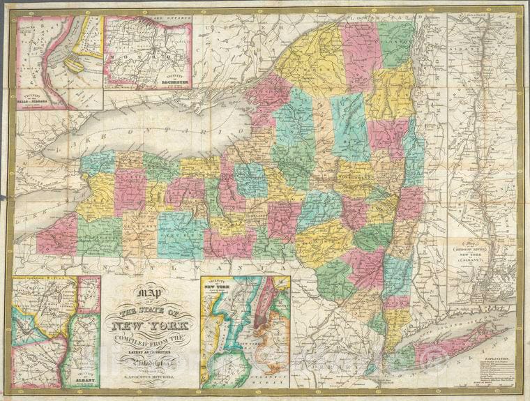 Historic 1832 Map - Map Of The State Of New York : Compiled From The Latest Authorit - Vintage Wall Art