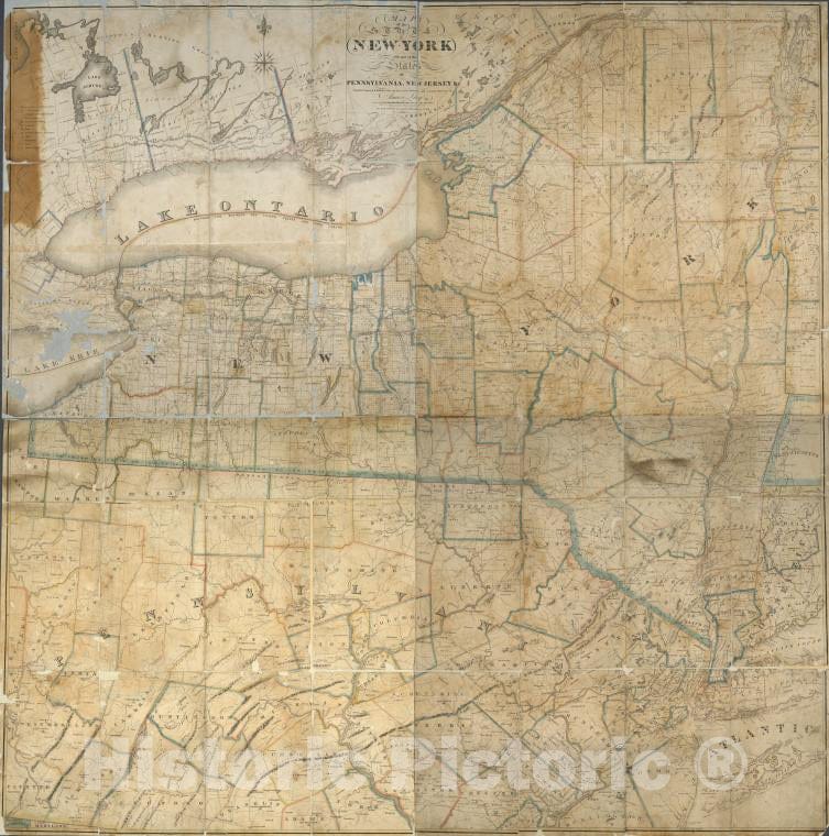 Historic 1822 Map - Map Of The State Of New-York With Part Of The States Of Pennsylv - Vintage Wall Art