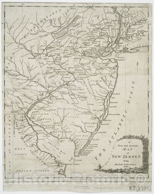 Historic 1780 Map - A New And Accurate Map Of New Jersey : From The Best Authorities. - New Jersey - Maps - Early Works To 1800Maps Of North America. - Vintage Wall Art
