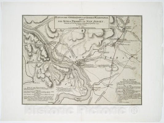 Historic Map - 1777 Plan Of The Operations Of General Washington Against The Kings Troops In New Jersey : From The 26Th Of December, 1776, To The 3D January, 1777 - Vintage Wall Art