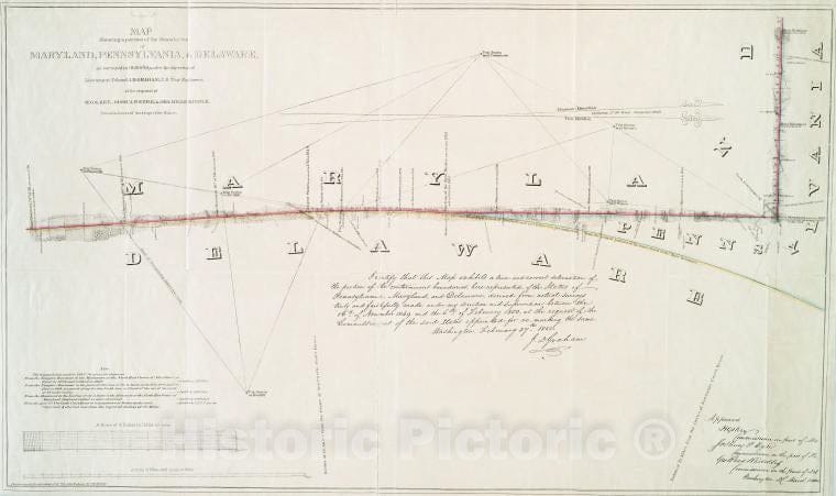 Historic 1850 Map - Map Showing A Portion Of The Boundaries Of Maryland, Pennsylvani - Vintage Wall Art