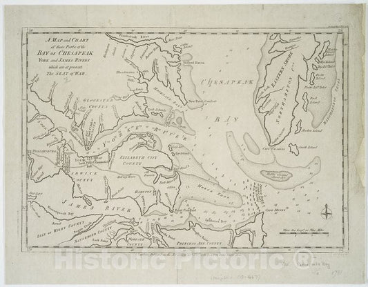 Historic 30Th Novr. 1781 Map - A Map And Chart Of Those Parts Of The Bay Of Chesapeak, York And - Vintage Wall Art