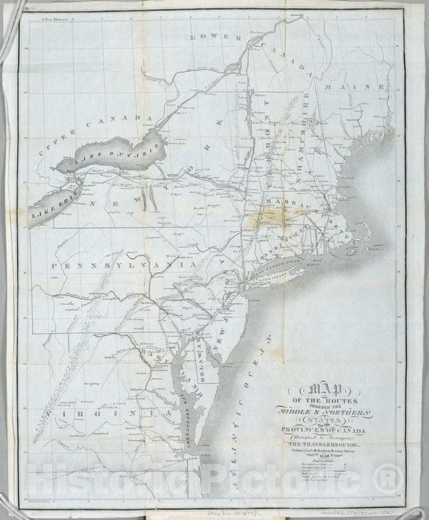 Historic 1840 Map - Map Of The Routes Through The Middle & Northern States And The P - Vintage Wall Art