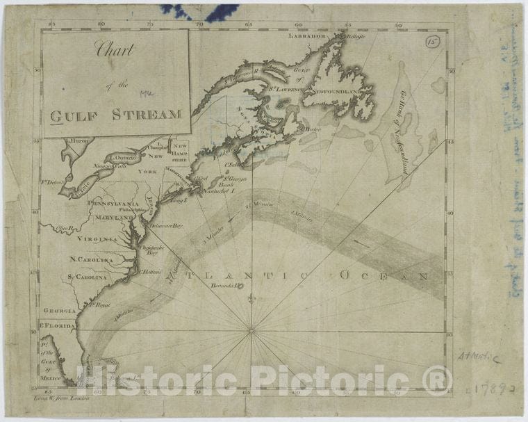 Historic Map - 1789 Atlantic Ocean, Chart Of The Gulf Stream - Vintage Wall Art