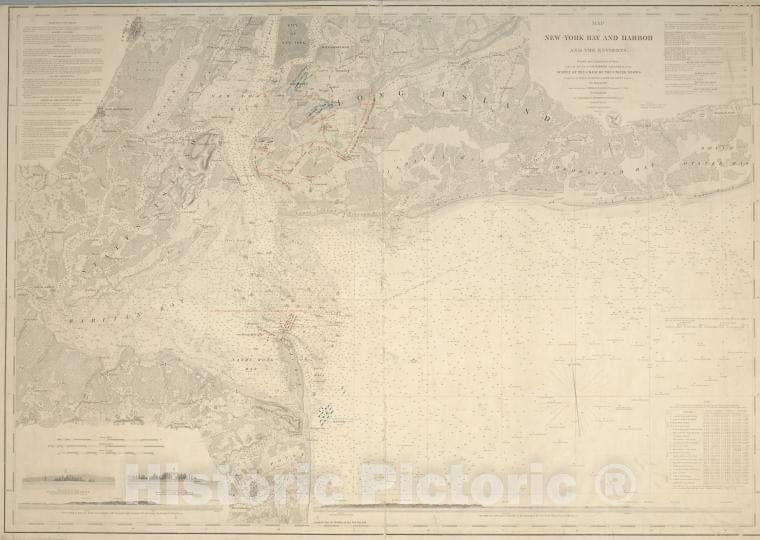 Historic 1845 Map - Map Of New-York Bay And Harbor And The Environs : [With Colored - Vintage Wall Art