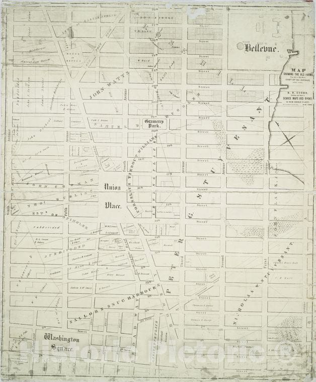 Historic 1831 Map - Map Showing The Old Farms : From 4Th To 28Th Street, East Of 6Th - Vintage Wall Art