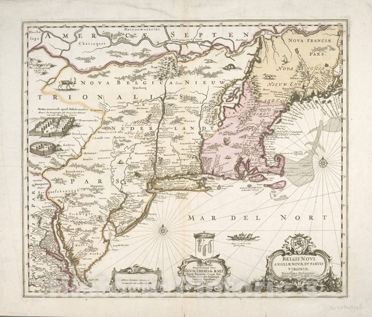 Historic 169-? Map - Belgii Novi, Angliae Novae, Et Partis Virginiae : Novissima Deli - Vintage Wall Art