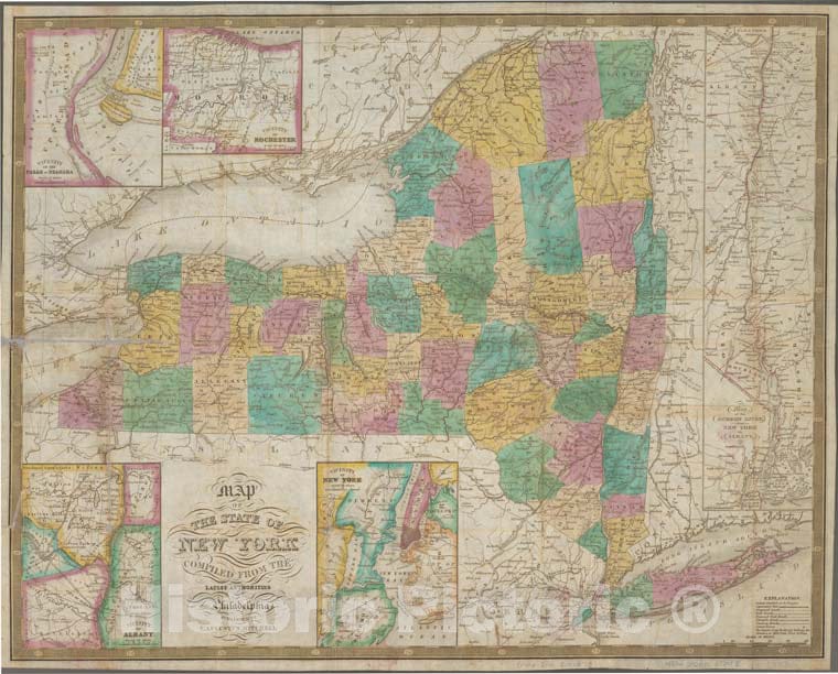 Historic 1833 Map - Map Of The State Of New York : Compiled From The Latest Authorit - Vintage Wall Art