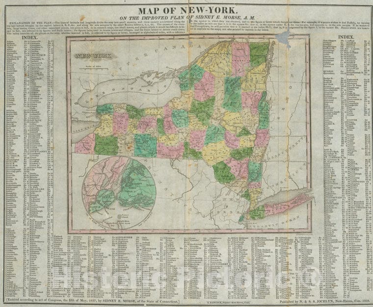 Historic 1828 Map - Map Of New-York : On The Improved Plan Of Sidney E. Morse ; N. & - Vintage Wall Art