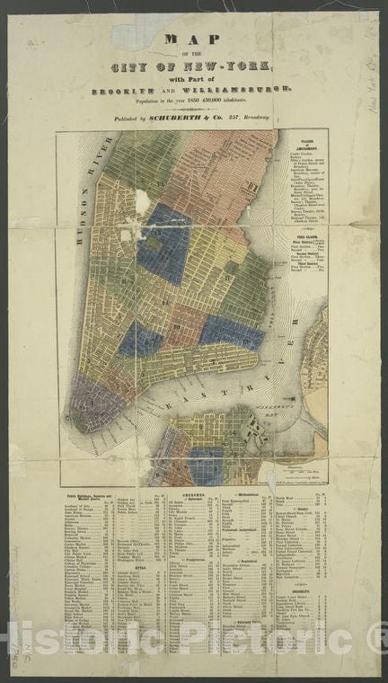 Historic 1850 Map - Map Of The City Of New-York With Part Of Brooklyn And Williamsbu - Vintage Wall Art