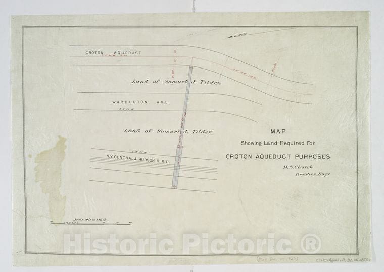 Historic Map - 1850 New York (N.Y.), Map Showing Land Required For Croton Aqueduct Purposes - Vintage Wall Art