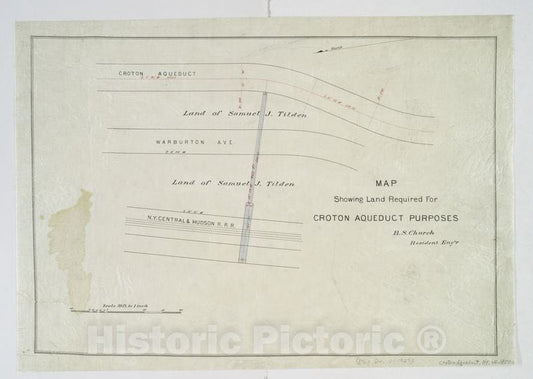 Historic Map - 1850 New York (N.Y.), Map Showing Land Required For Croton Aqueduct Purposes - Vintage Wall Art