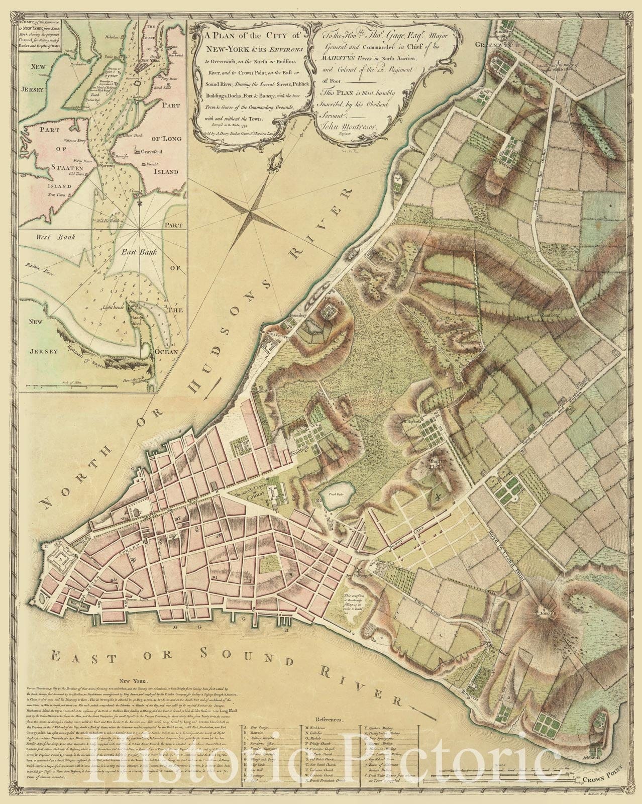 Historic 1775 Map - A Plan Of The City Of New-York & Its Environs : To Greenwich, On - Vintage Wall Art