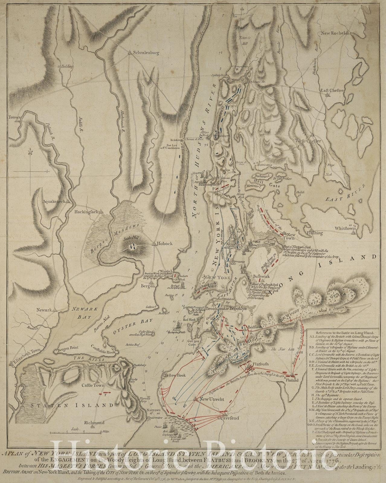Historic 1776-10-19 Map - A Plan Of New York Island, With Part Of Long Island, Staten Isla - Vintage Wall Art