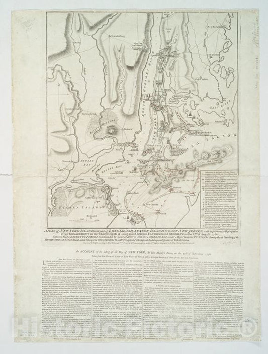 Historic 1776-10-19 Map - A Plan Of New York Island, With Part Of Long Island, Staten Isla - Vintage Wall Art, V2