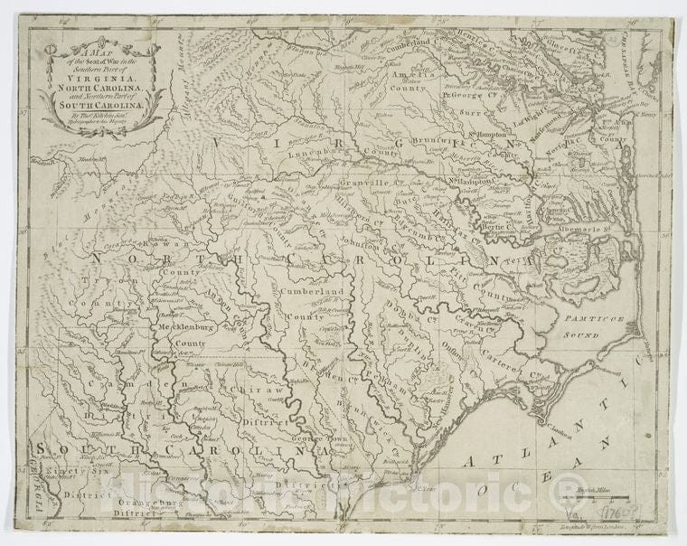 Historic 1781 Map - A Map Of The Seat Of War In The Southern Part Of Virginia, North - Vintage Wall Art