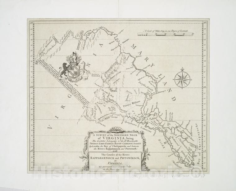 Historic 1747 Map - A Survey Of The Northern Neck Of Virginia : Being The Lands Belo - Vintage Wall Art