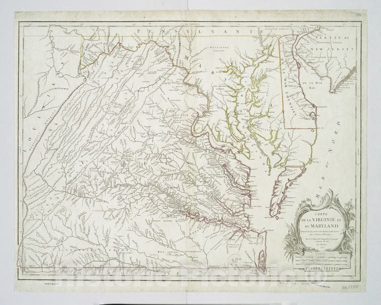 Historic 1776 Map - Carte De La Virginie Et Du Maryland Dressee Sur La Grande Carte - Vintage Wall Art