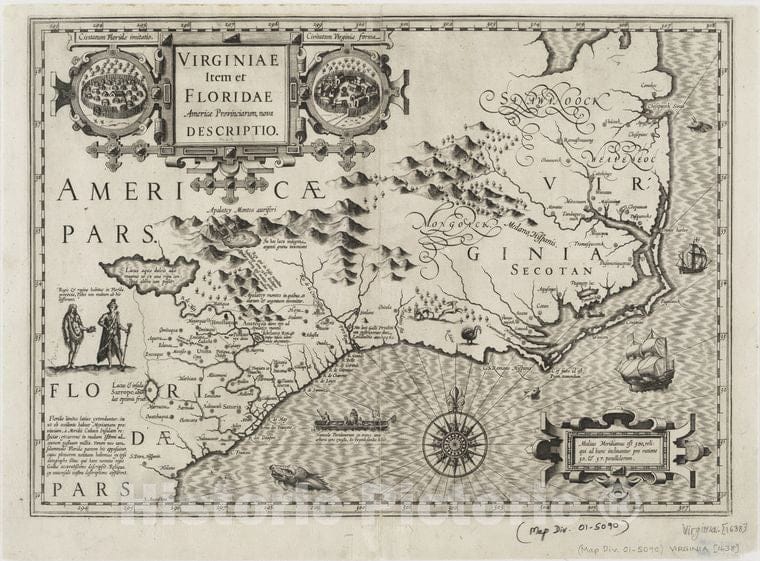 Historic 1606 Map - Virginiae Item Et Floridae Americae Provinciarum, Nova Descripti - Vintage Wall Art