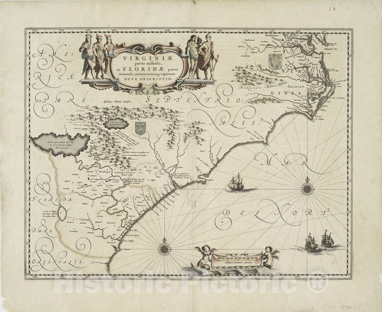 Historic 1640 Map - Virginiae Partis Australis, Et Floridae Partis Orientalis, Inter - Vintage Wall Art