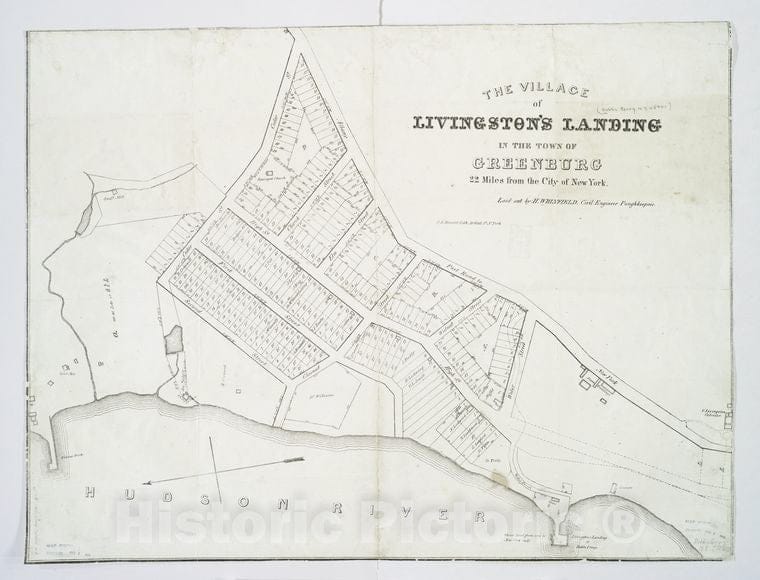Historic 1840 Map - Village Of Livingston'S Landing, In The Town Of Greenburg : 22 M - Vintage Wall Art
