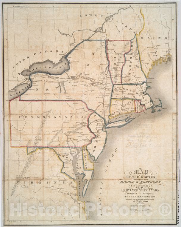 Historic 1833 Map - Map Of The Routes Through The Middle & Northern States And The P - Vintage Wall Art