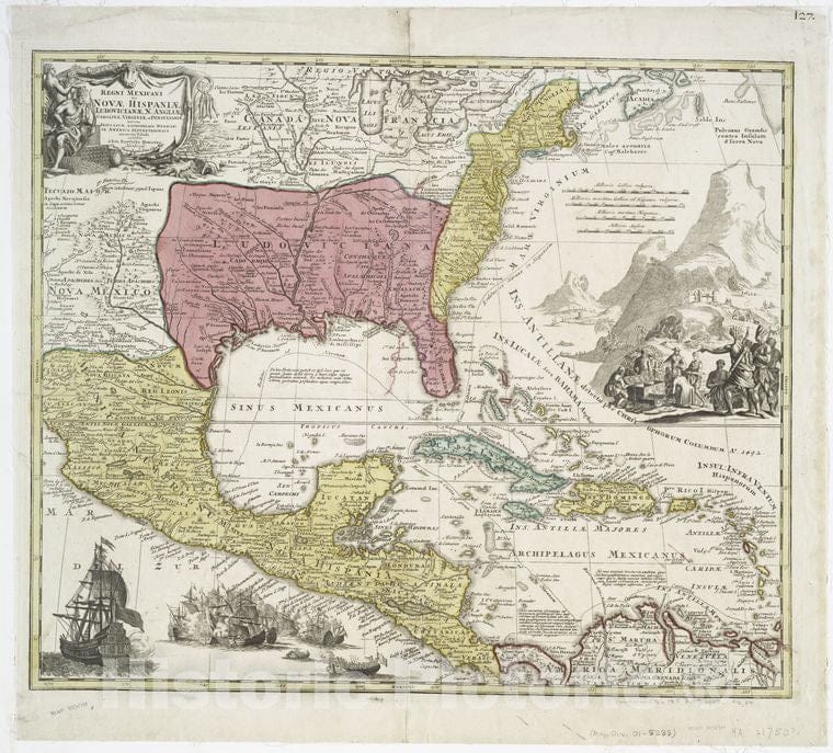 Historic 1759-1784 Map - Regni Mexicani Seu Novae Hispaniae, Ludovicianae, N. Angliae, Ca - Vintage Wall Art