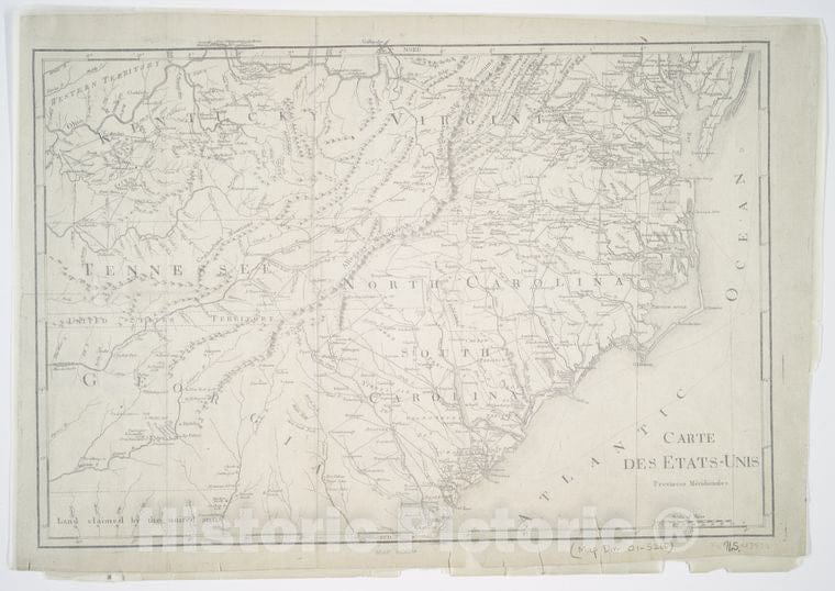Historic Map - 1799 Carte Des Etats-Unis : Provinces Meridionales. - Vintage Wall Art
