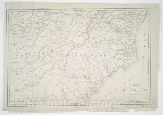 Historic Map - 1799 Carte Des Etats-Unis : Provinces Meridionales. - Vintage Wall Art