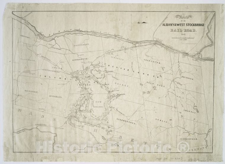Historic Map - 1842 Route Of The Albany & West Stockbridge Rail Road, 1842. - Vintage Wall Art