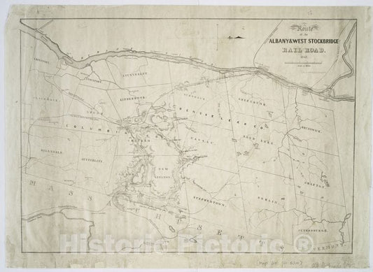 Historic Map - 1842 Route Of The Albany & West Stockbridge Rail Road, 1842. - Vintage Wall Art
