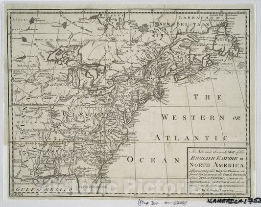 Historic 1758 Map - A New And Accurate Map Of The English Empire In North America : - Vintage Wall Art