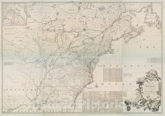 Historic 1773 Map - A Map Of The British And French Dominions In North America : Wit - Vintage Wall Art