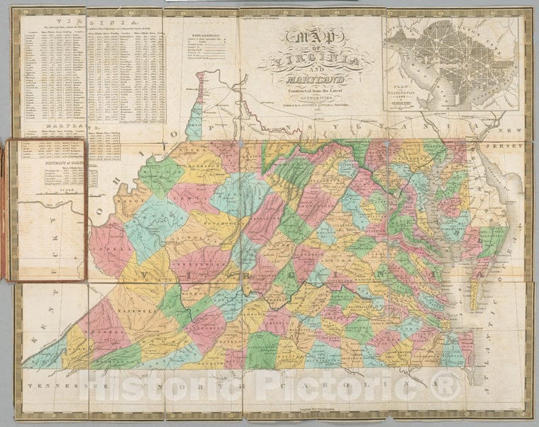 Historic 1831 Map - Map Of Virginia And Maryland, Constructed From The Latest Author - Vintage Wall Art