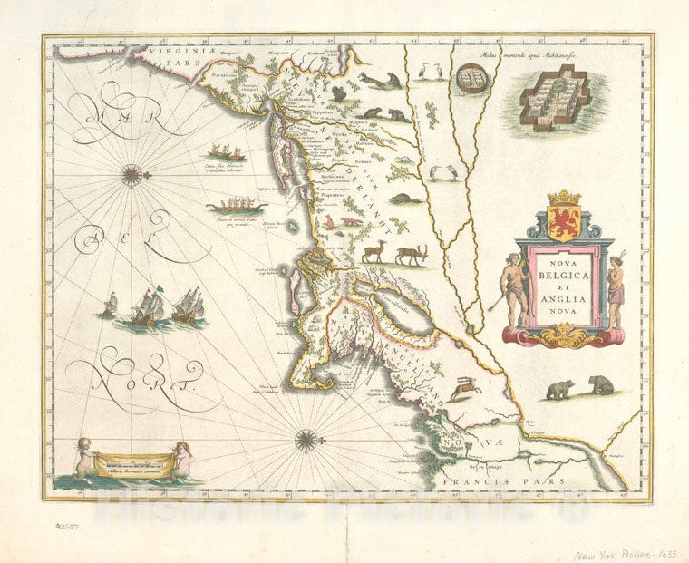 Historic Map - 1635 Nova Belgica Et Anglia Nova. - Vintage Wall Art, V2