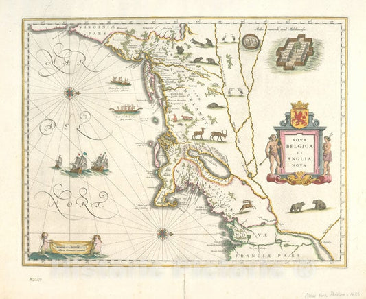 Historic Map - 1635 Nova Belgica Et Anglia Nova. - Vintage Wall Art, V2