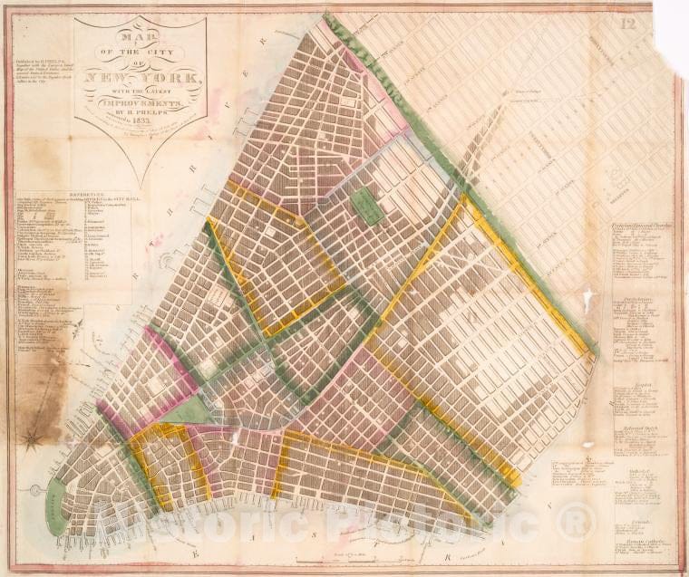 Historic 1833 Map - Map Of The City Of New York : With The Latest Improvements - Vintage Wall Art