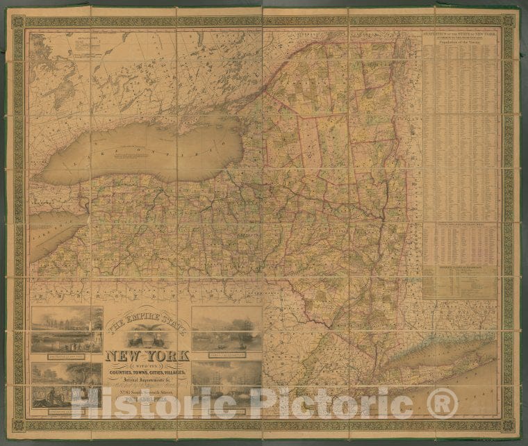 Historic 1845 Map - The Empire State, New York : With Its Counties, Towns, Cities, V - Vintage Wall Art